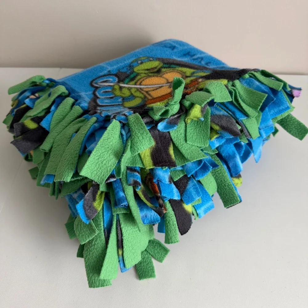 Teenage Mutant Ninja Turtles Handmade Fleece Tie Throw Blanket Blue Green 48x55